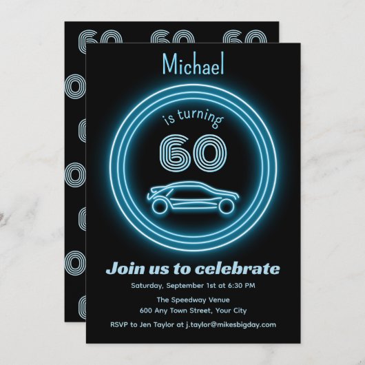 年齢男らしマイルストーン – レーサー誕生日パーティー 招待状 (正面/裏面)
