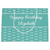 年齢番号パターン – ティール（緑がかった色）と白 ラージペーパーバッグ (正面)