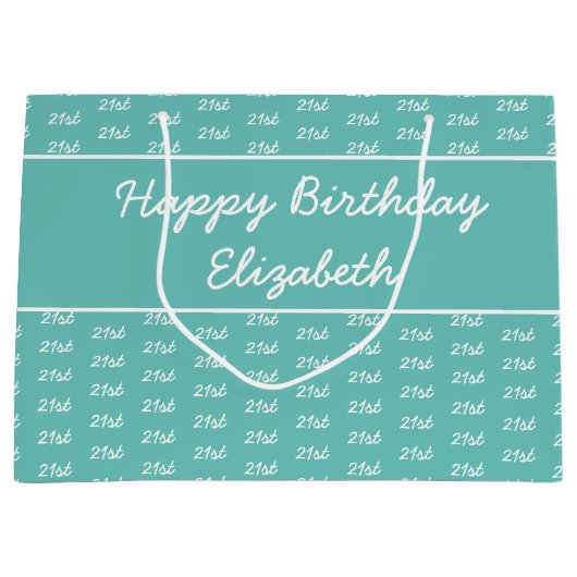 年齢番号パターン – ティール(緑がかった色)と白 ラージペーパーバッグ (正面)