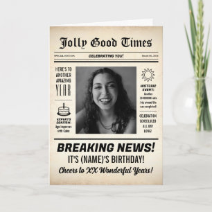 年齢自由、カスタム写真入り、ヴィンテージ新聞の誕生日カード カード
