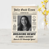 年齢自由、カスタム写真入り、ヴィンテージ新聞の誕生日カード カード (黄色い花)