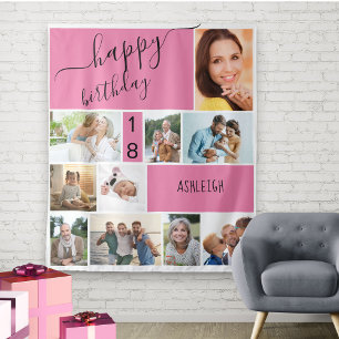 年齢10写真コラージュピンクパーソナライズされた色 タペストリー