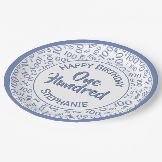 年齢100分散型番号パターン青/白 ペーパープレート (アングル)