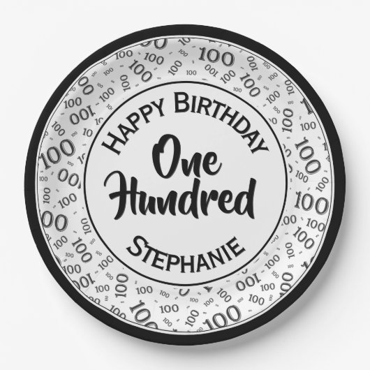 年齢100散乱数パターン黒/白 ペーパープレート (正面)