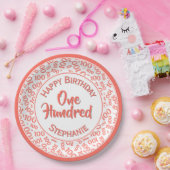 年齢100散乱数模様サンゴ/白 ペーパープレート (パーティー)