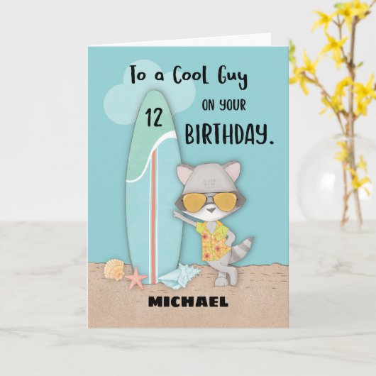 年齢12男誕生日ビーチおもしろいラククールーンカード カード (黄色い花)