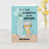 年齢15おじいちゃん誕生日ビーチおもしろいラクーン カード (黄色い花)