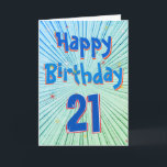 年齢21おもしろい3Dブルーチル21st誕生日カード カード<br><div class="desc">年齢21おもしろい3Dブルーチル – 青と緑の21th誕生日カード。青と緑の3D効果ラジアルラインは、青、緑、赤のパターンデザインで、ハッピーバースデー文字、21文字、星を持つ。インサイド読文字: "Wishing You A Very Happy 21st Birthday".好きな内側の文字もしをパーソナライズする。</div>