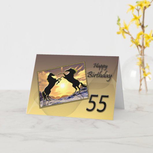 年齢55の馬の養育を用いるバースデー・カード カード (黄色い花)