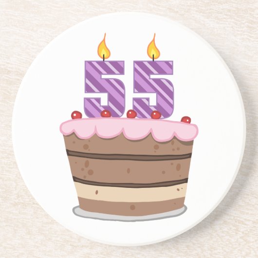 年齢55オンお誕生日ケーキ コースター (正面)
