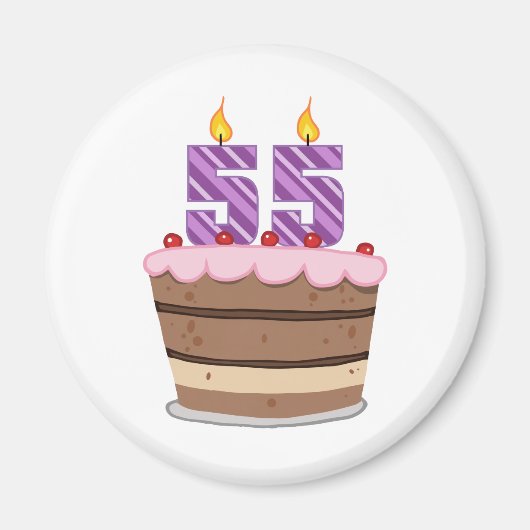 年齢55オンお誕生日ケーキ マグネット (正面)