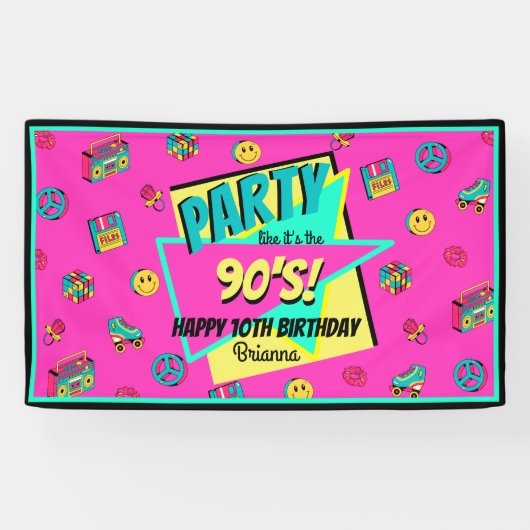 年齢90年代のレトロなバースデーパーソナライズされたタバナー 横断幕 (横)