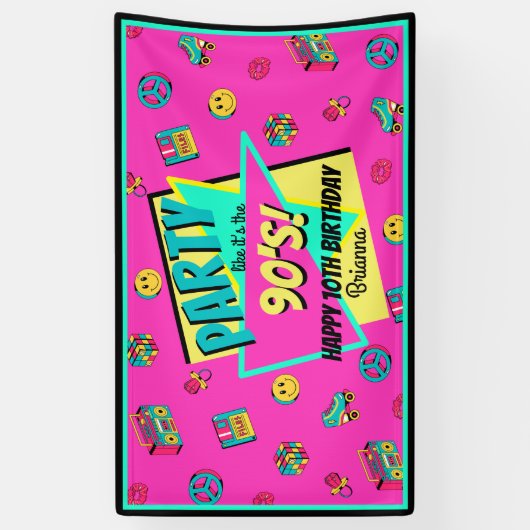 年齢90年代のレトロなバースデーパーソナライズされたタバナー 横断幕 (縦)