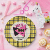年齢90年代の黄色い格子模様とピンクの誕生日パーティー ペーパープレート (パーティー)