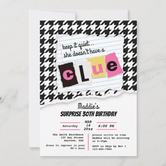 年齢90年代の黄色い格子状のサプライズ千鳥格子のは 招待状 (正面)