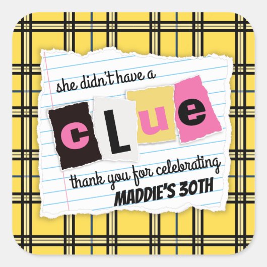 年齢90年代の黄色い格子状のサプライズ誕生日パーティー スクエアシール (正面)