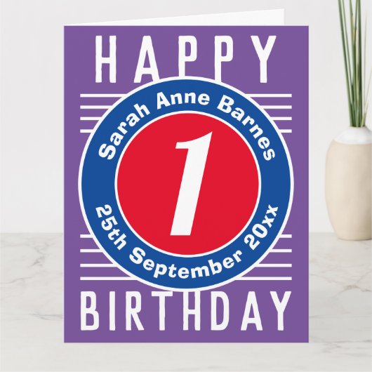 年齢、名前、日付の付いた子どもの誕生日カード カード (正面)