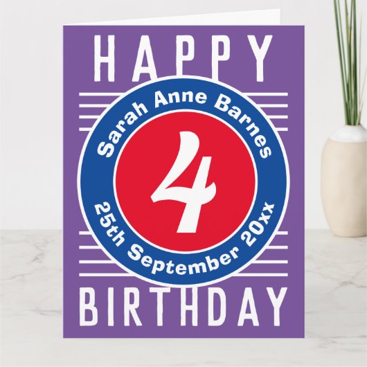 年齢、名前、日付の付いた子どもの誕生日カード カード (正面)