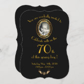 年齢,誕生日パーティーの招待マン,写真,黒 招待状 (正面/裏面)