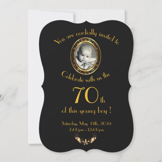 年齢,誕生日パーティーの招待マン,写真,黒 招待状 (正面)