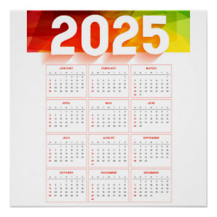 年1回の垂直ミニマルカレンダー2025 ポスター