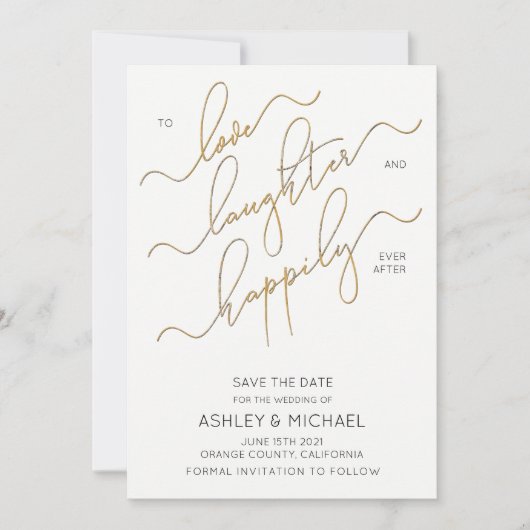 幸いにもスクリプト結婚式の後に日付を保存 招待状 (正面)