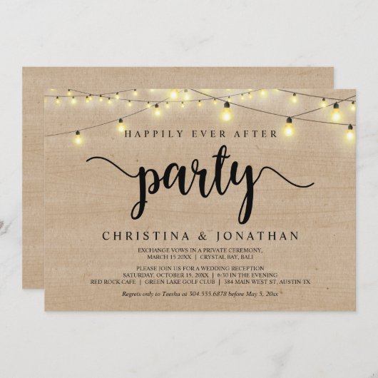 幸いにもパーティーの後に、文字列ライトの飛び出し 招待状 (正面/裏面)