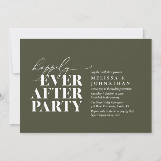 幸いにもパーティーの後モダンの披露宴 招待状 (正面)