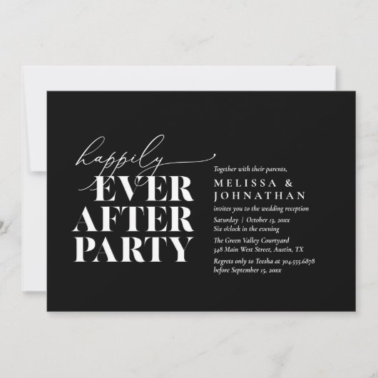 幸いにもパーティーの後モダンの披露宴 招待状 (正面)