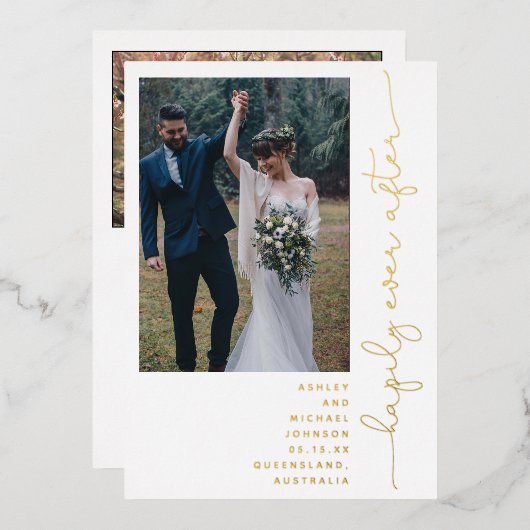 幸いにもパーティー披露宴後の2つの写真 箔招待状 (正面/裏面)