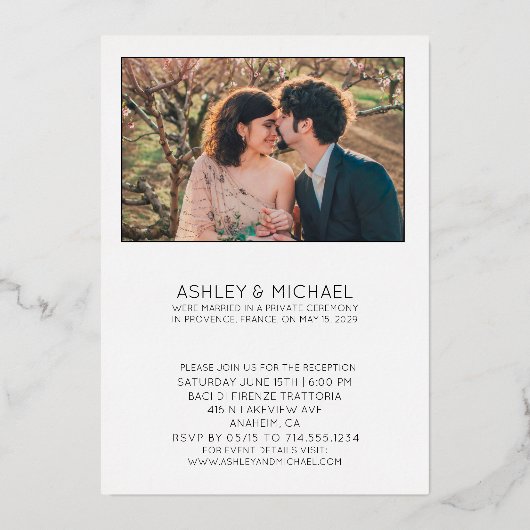 幸いにもパーティー披露宴後の2つの写真 箔招待状 (裏面)