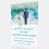 幸いにもビーチ結婚式歓迎フロスト アクリルサイン (傾斜)