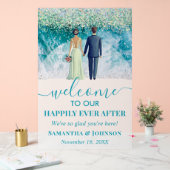 幸いにもビーチ結婚式歓迎フロスト アクリルサイン (ウェディング)