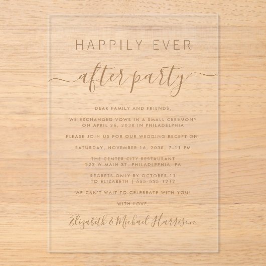 幸いにも金ゴールド台本の結婚披露宴の後 アクリル招待状 (正面)