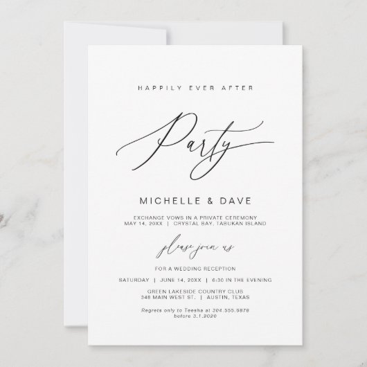 幸いにも、パーティー、ブラック、結婚の駆け落ち 招待状 (正面)