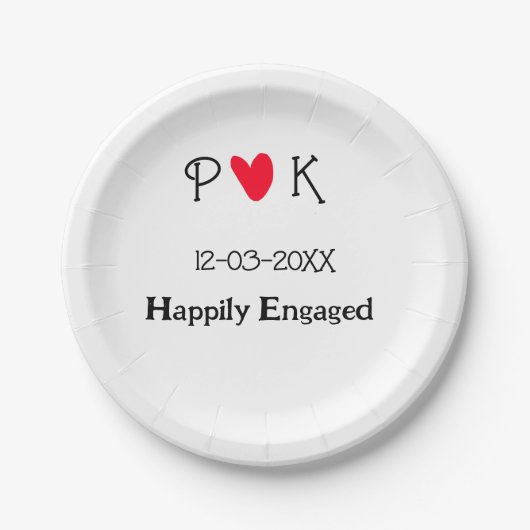 幸い婚約したにカップル名文字の日付の年を追加する ペーパープレート (正面)