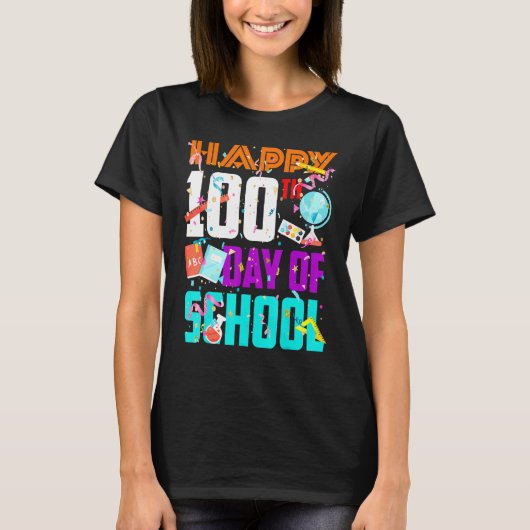 幸い100日学校先生生おもしろい徒き Tシャツ (正面)