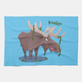 幸おもしろいせなムース漫画イラストレーション キッチンタオル (横)