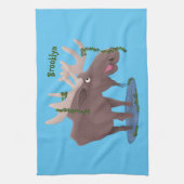 幸おもしろいせなムース漫画イラストレーション キッチンタオル (縦)