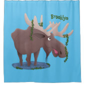 幸おもしろいせなムース漫画イラストレーション シャワーカーテン (正面)