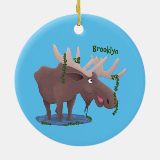 幸おもしろいせなムース漫画イラストレーション セラミックオーナメント (裏面)