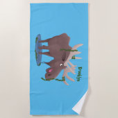 幸おもしろいせなムース漫画イラストレーション ビーチタオル (正面)