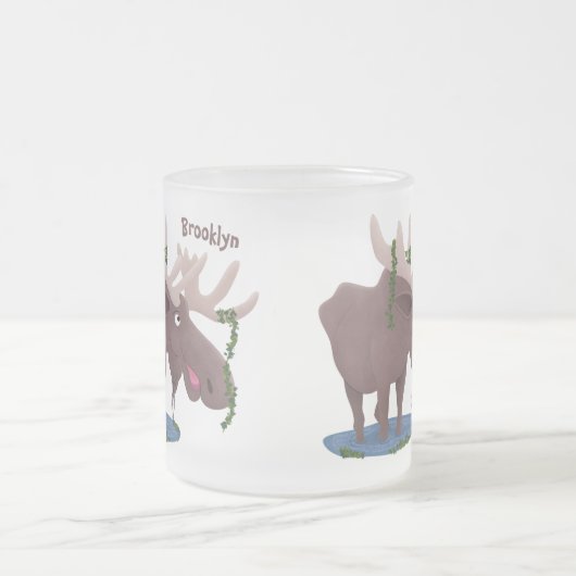 幸おもしろいせなムース漫画イラストレーション フロストグラスマグカップ (中央)