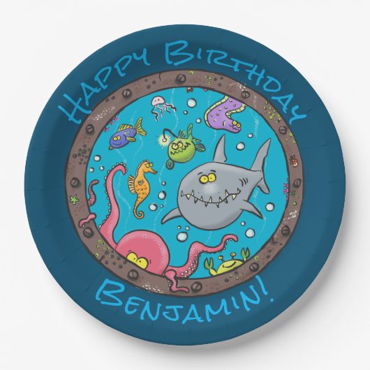 幸おもしろいせな海の生き物たち ペーパープレート (正面)