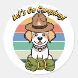 幸おもしろいせな犬はキャンプに行きたい ラウンドシール