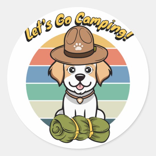 幸おもしろいせな犬はキャンプに行きたい ラウンドシール (正面)