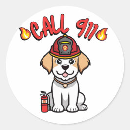 幸おもしろいせな犬は消防士だ ラウンドシール