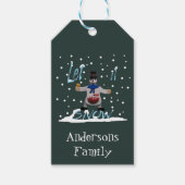 幸おもしろいせな笑顔雪だるまパーソナライズされた ギフトタグ (正面)