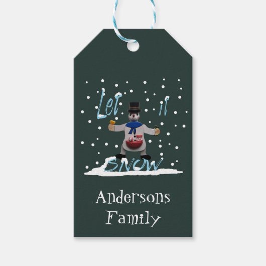 幸おもしろいせな笑顔雪だるまパーソナライズされた ギフトタグ (正面)