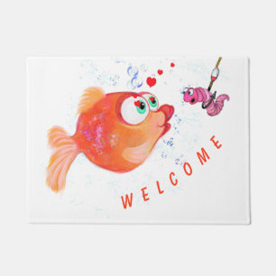 幸おもしろい福の魚とワームのフォーマット – カスタム文字 ドアマット